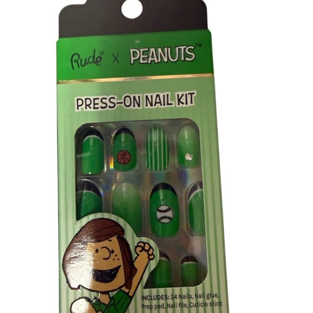 Rude Cosmetics x Peanuts Peppermint Patty Press-On Nail Kit Green w/ Glue